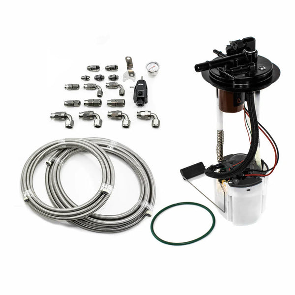 DW400 Pump Module + Return Kit SS PTFE for Chevy Silverado 1500/2500/3500 & GMC Sierra 1500/2500/3500 2005-13 V8 4.8L/5.3L/6.0L Excl Flex Fuel